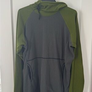Melanzana Olive Green and Charcoal Men's Large Micro-grid Hoodie